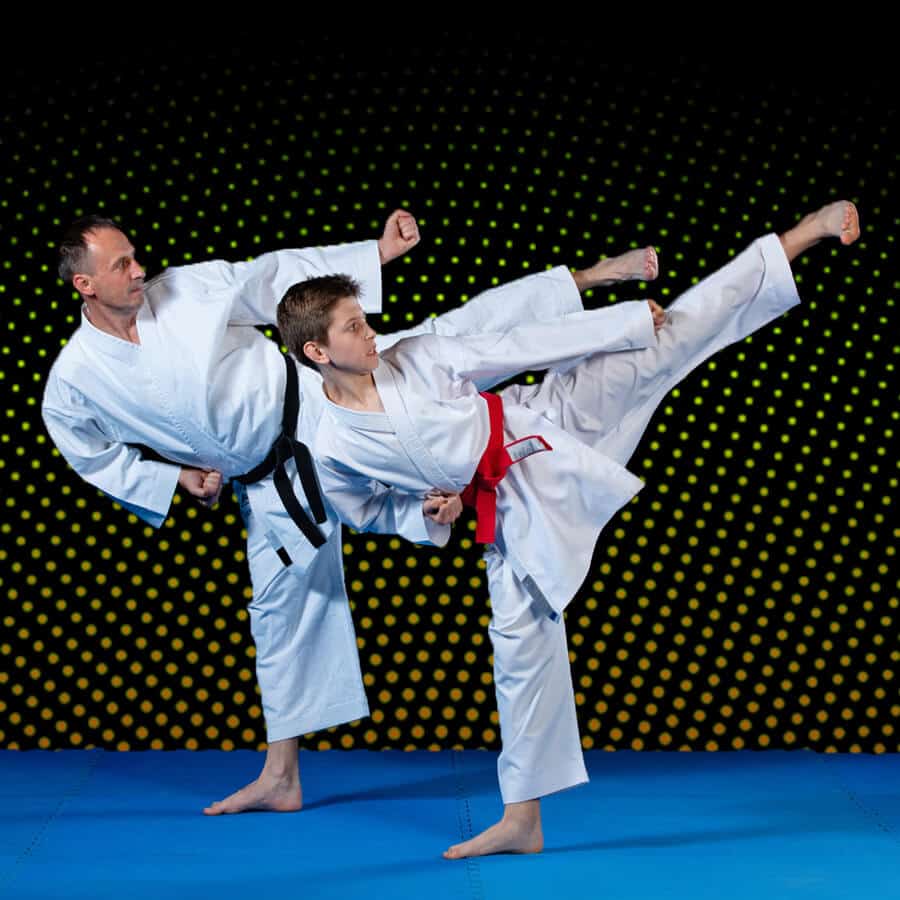 Martial Arts Lessons for Families in Boise ID - Dad and Son High Kick