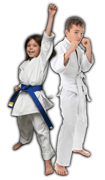 Martial Arts Lessons for Kids in Boise ID - Happy Blue Belt Girl and Focused Boy Banner
